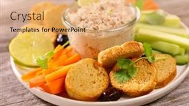  Presentation with bread - Presentation with vegetable-bread-toast-and-dips background and a coral colored foreground