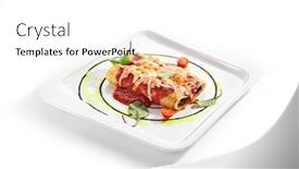  Presentation with italian cuisine - Presentation theme enhanced with vegetable-cannelloni-with-dorblu-cheese background and a white colored foreground