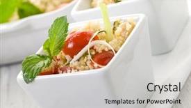  Presentation with couscous - Amazing PPT theme having arabic catering - vegetable couscous with cherry tomatoes backdrop and a light gray colored foreground