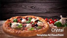  Presentation with vegetable cutting board - Slides having vegetable cutting board - delicious italian pizza served background and a tawny brown colored foreground