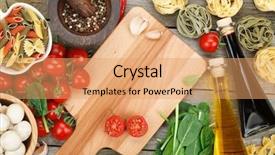  Presentation with vegetable cutting board - Slide set consisting of vegetable cutting board - fresh ingredients for cooking pasta background and a coral colored foreground