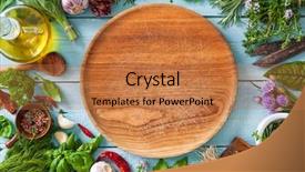  Presentation with vegetable cutting board - Slides featuring vegetable cutting board - fresh kitchen herbs and spices background and a coral colored foreground