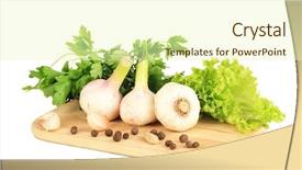  Presentation with garlic - Cool new presentation theme with vegetable cutting board - garlic isolated on white backdrop and a soft green colored foreground