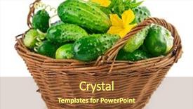 Presentation with pistachio texture nuts green fresh - Slides with vegetable garden layout - fresh cucumbers in wicker basket background and a  colored foreground