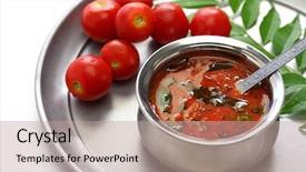  Presentation with south indian food - PPT theme consisting of vegetable ghee - tomato rasam kerala style south background and a coral colored foreground