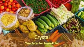  Presentation with market - Audience pleasing PPT theme consisting of farm vegetables - vegetable in market stall backdrop and a tawny brown colored foreground