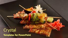  Presentation with kebab - Amazing slides having vegetable-kebab-with-japanese-omelette backdrop and a tawny brown colored foreground