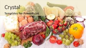  Presentation with food - Presentation theme having vegetable meat - assortment of raw food background and a blonde colored foreground