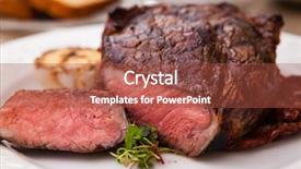  Presentation with manufacturingsteel plate - Presentation consisting of vegetable meat - entrecote with grilled garlic served background and a red colored foreground