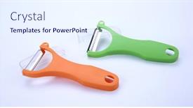  Presentation with equipment - Presentation design with vegetable-paring-equipment-on-white background and a sky blue colored foreground