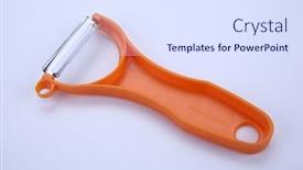  Presentation with equipment - Presentation design having vegetable-paring-equipment-on-white background and a sky blue colored foreground