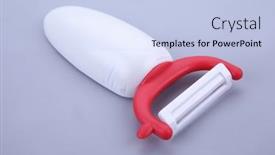  Presentation with gray - Slide deck consisting of vegetable-peeler-isolated-on-gray background and a sky blue colored foreground