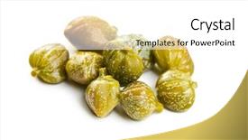  Presentation with vegetable pickles - Audience pleasing PPT theme consisting of vegetable pickles - green capers on white background backdrop and a white colored foreground