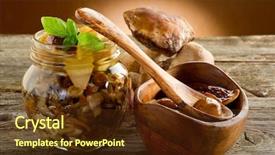  Presentation with vegetable pickles - Amazing slide deck having vegetable pickles - preserved edible mushroom backdrop and a tawny brown colored foreground
