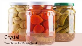  Presentation with vegetable pickles - Cool new presentation theme with vegetable pickles - preserves isolated on white background backdrop and a coral colored foreground