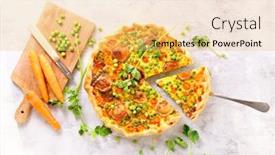  Presentation with cheese pie - Colorful slide set enhanced with vegetable-pie-or-quiche backdrop and a yellow colored foreground