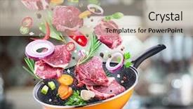  Presentation with crude oil and gas processing - Presentation theme with vegetable processing - flying meat steaks and spices background and a soft green colored foreground