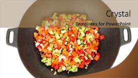  Presentation with monarch butterfly isolated on white - Presentation theme having vegetable ragout in wok isolated background and a coral colored foreground