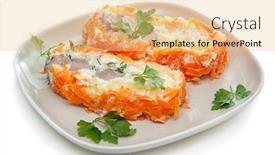  Presentation with mayonnaise - Slide set featuring vegetable roll with fish mashed potatoes carrots and mayonnaise background and a lemonade colored foreground