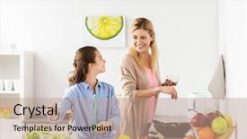  Presentation with family healthy eating - Slides having vegetable salad and frying food background and a coral colored foreground