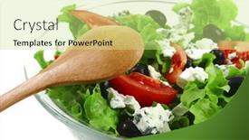 Presentation with salad - Beautiful PPT theme featuring vegetable-salad-and-roquefort-cheese backdrop and a soft green colored foreground