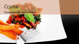  Presentation with sweet basil - Beautiful presentation design featuring vegetable salad cherry tomatoes and basil with sweet baked potato served on white plate over black wood table backdrop and a coral colored foreground