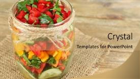  Presentation with jar food canning vegetable canned - Beautiful slide deck featuring vegetable salad in glass jar backdrop and a coral colored foreground