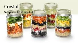  Presentation with salad - Amazing PPT theme having tomatoes close up preserved food - vegetable salad in glass jar backdrop and a soft green colored foreground