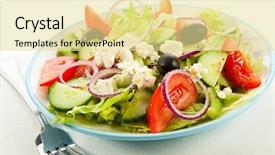  Presentation with greek - PPT layouts featuring vegetable salad with cheese background and a blonde colored foreground