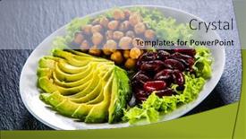  Presentation with chickpea - Cool new slide deck with vegetable salad with chickpea avocado and red beans in bowl on black stone backdrop and a light blue colored foreground
