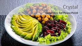  Presentation with chickpea - Audience pleasing slide deck consisting of vegetable salad with chickpea avocado and red beans in bowl on black stone backdrop and a light blue colored foreground