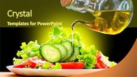  Presentation with vegan food - Cool new slides with vegetable salad with olive oil backdrop and a tawny brown colored foreground