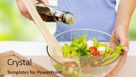  Presentation with salad dressing - PPT theme having vegetable salad with olive oil background and a coral colored foreground