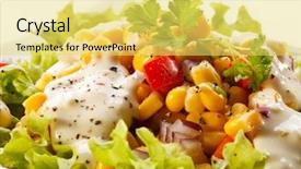  Presentation with salad dressing - PPT layouts consisting of woman scanning cheese through cell phone in grocery shop background and a gray colored foreground.