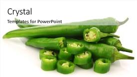 Presentation with bunch of green peas - Amazing slide deck having vegetable seed - bunch of fresh green chili backdrop and a white colored foreground