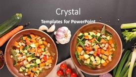  Presentation with leek soup - Amazing slide deck having vegetable-soup-broth-with-carrot backdrop and a gray colored foreground