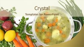  Presentation with soup - Amazing presentation having vegetable soup in a pot backdrop and a soft green colored foreground