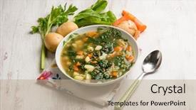  Presentation with swiss chard - Amazing PPT theme having vegetable soup with swiss chard backdrop and a  colored foreground