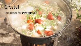  Presentation with cooking fire - Audience pleasing slide deck consisting of vegetable stew in a cauldron backdrop and a  colored foreground