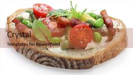  Presentation with open tomb - Audience pleasing presentation theme consisting of vegetable tartine open sandwich isolated backdrop and a  colored foreground