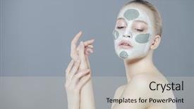  Presentation with cosmetics natural - Audience pleasing slide set consisting of vegetable treatment - beautiful spa woman in facial backdrop and a lemonade colored foreground