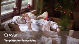  Presentation with facial - Slide set enhanced with vegetable treatment - beautiful young women getting facial background and a tawny brown colored foreground