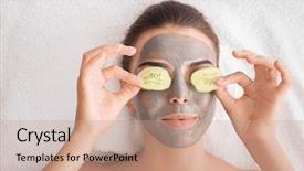  Presentation with facial - Cool new presentation theme with vegetable treatment - young woman with facial mask backdrop and a coral colored foreground