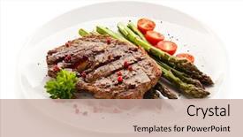  Presentation with asparagus - Slides enhanced with vegetables - grilled steak with asparagus background and a coral colored foreground