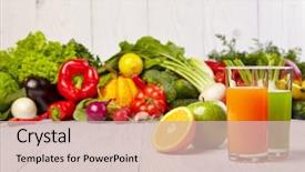  Presentation with juices - Cool new slide deck with vegetables - various freshly vegetable juices backdrop and a soft green colored foreground