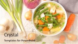  Presentation with soup - Slide deck having vegetables - vegetable soup background and a lemonade colored foreground