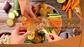 Presentation with food - PPT theme featuring vegetables-and-dips-buffet-food background and a red colored foreground