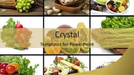  Presentation with fruit vegetable cartoon - Beautiful presentation theme featuring vegetables and fruit food collage backdrop and a yellow colored foreground
