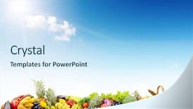  Presentation with fruits and vegetables - Theme enhanced with vegetables and fruits against blue background and a sky blue colored foreground