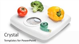  Presentation with weight - Amazing presentation having vegetables and measuring tape on a weight scale isolated on white background backdrop and a white colored foreground